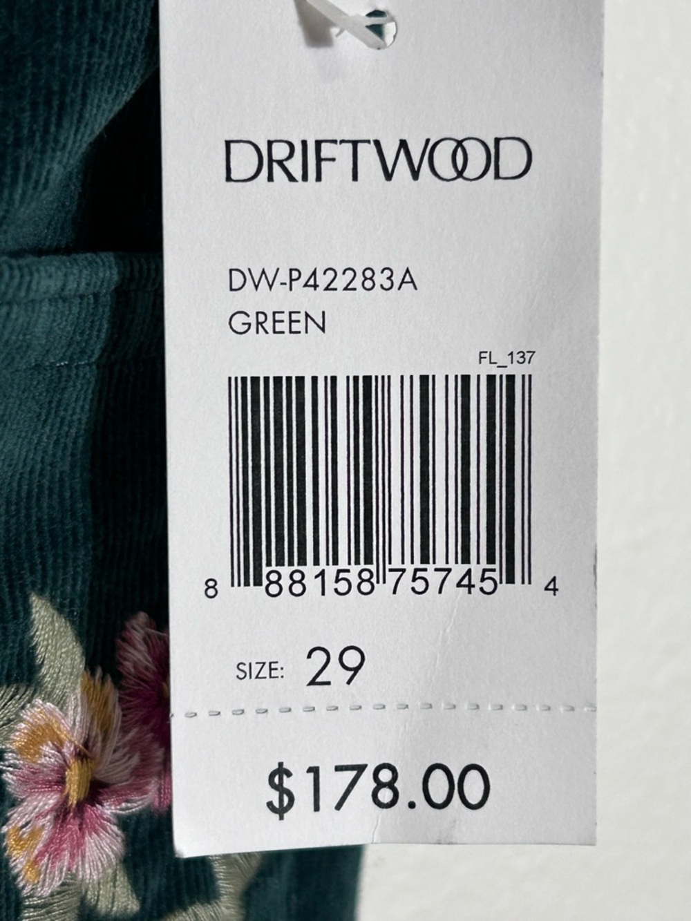 NWT  Driftwood Farrah Embroidered Corduroy Flare Jeans 25 and 29 Forest Green - Picture 10 of 13